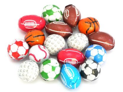 Chocolate Sportsballs are wrapped chocolates in the shapes of various sportsballs, rugby, football and golf balls are all features in this mix of colourful chocolates