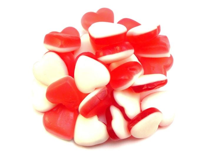Heart Throb Jelly Sweets are manufactured by Haribo and popular because of their lovely heart shape and attractive red and white colour. A great choice for a jelly sweet