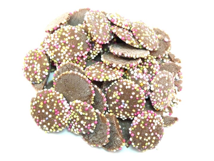 Milk chocolate Jazzies sweets are a traditional and famous milk chocolate drop covered with colourful sprinkles