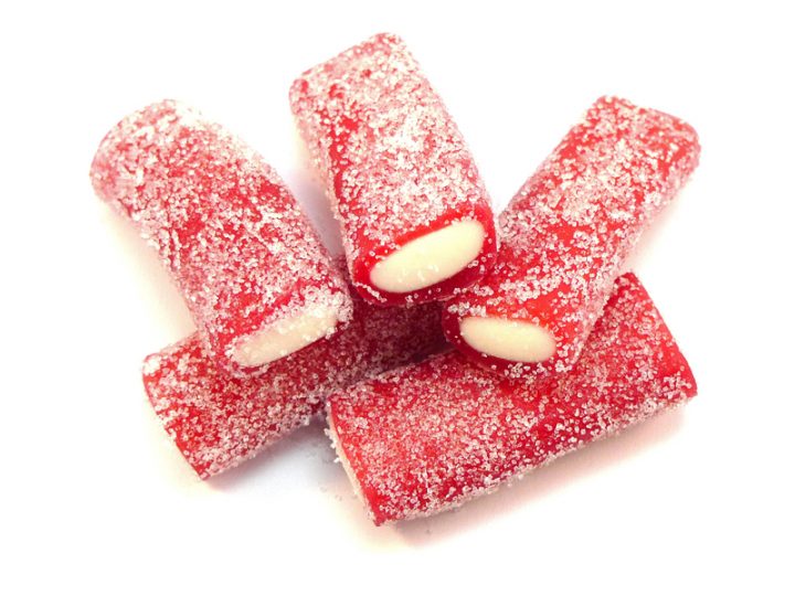 Strawberry Rocket sweets are like a larger fizzy strawberry pencil with a firmer chew and a fab fizzy outer - delicious and so beautiful in their lovely red and white colour combination