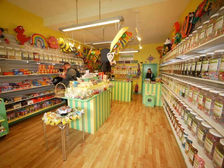 An interior shot of our sweet shop showing sweet jars and a selection of our tempting American candy