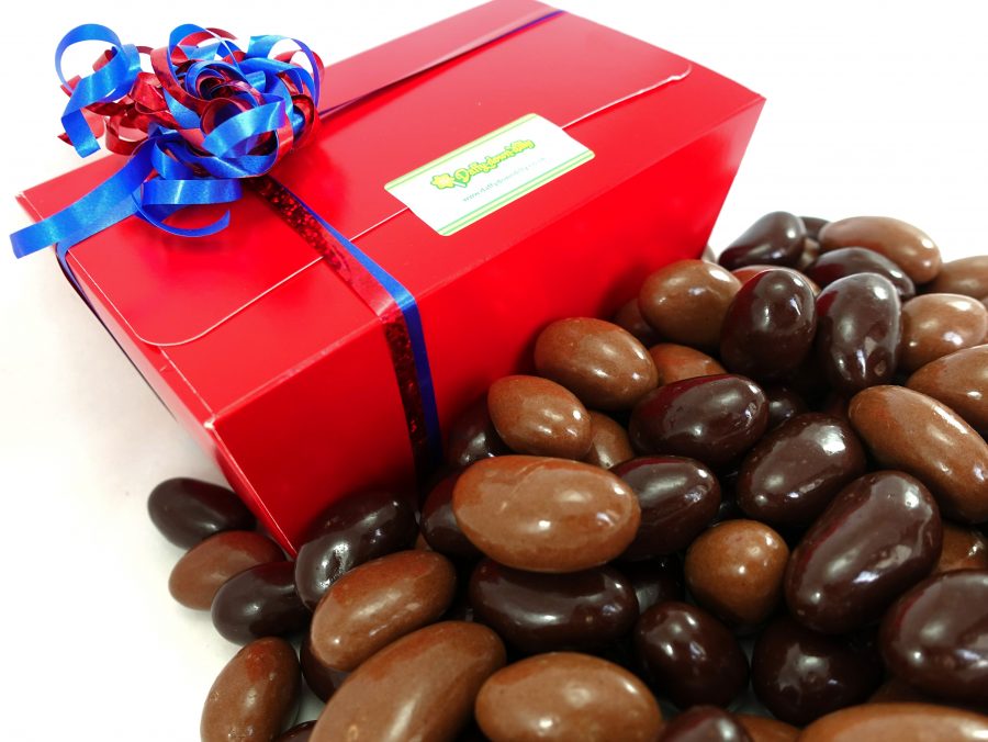 Milk and plain chocolate Brazils in a presentation gift box