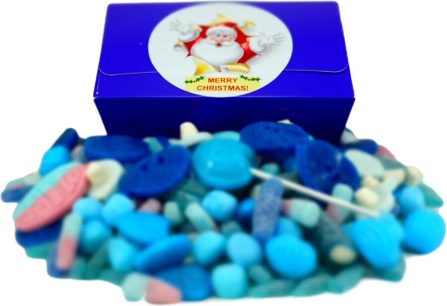 Christmas gift box of sweets filled with 1 kilo of blue sweets