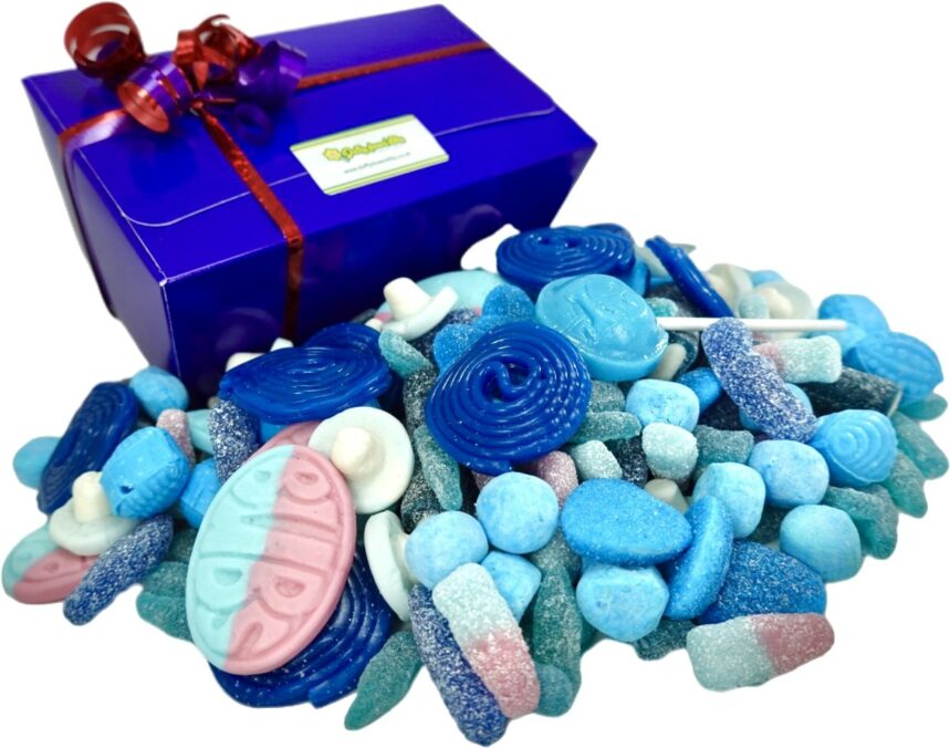 1 kilo of blue sweets in blue gift box